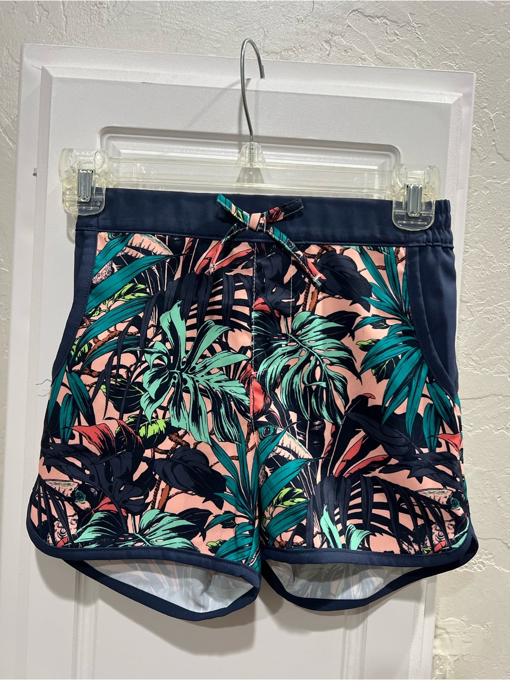 Columbia Girls' Tropical Print Shorts - Navy Trim, Coral & Teal